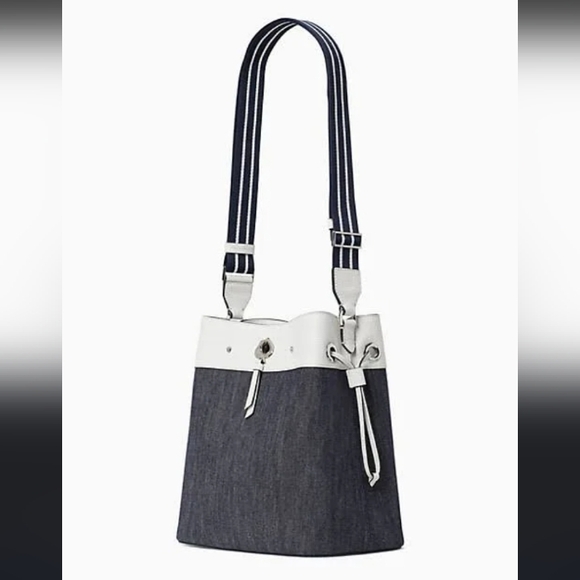 Kate Spade-Marti Large Bucket Shoulder Bag (Denim White Dove 🕊️/ Multi) - Picture 3 of 13